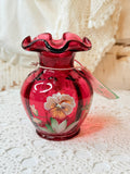 VINTAGE FENTON HAND PAINTED CRANBERRY GLASS VASE