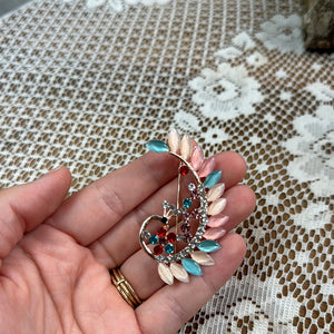 ANTIQUE BROOCH- MULTICOLORED BIRD PEACOCK