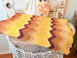 VINTAGE WOOL SUNFLOWER CHEVRON AFGHAN