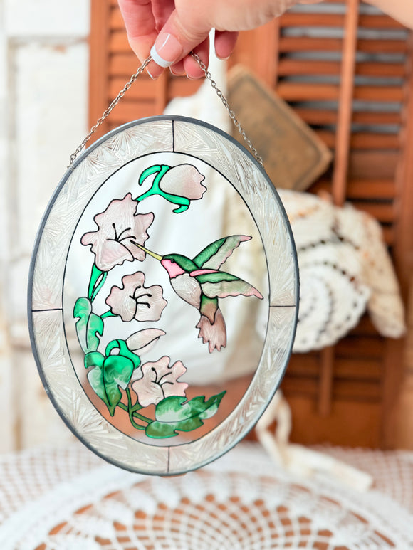 HUMMINGBIRD VINTAGE STAINED GLASS DECOR HANGING