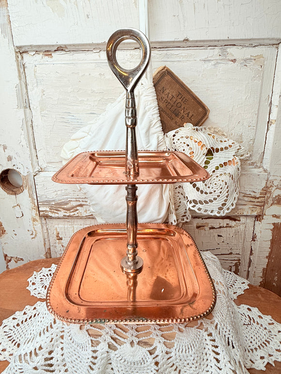 Vintage two tiered copper tray ￼