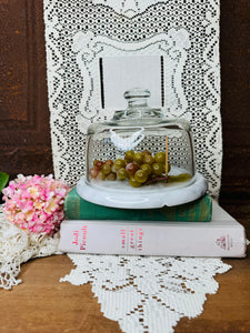 MARBLE AND GLASS VINTAGE CLOCHE AND PLATE