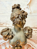 ANTIQUE ART NOUVEAU BRONZE LADY BUST STATUE