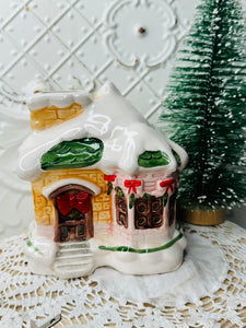 PORCELAIN VINTAGE CHRISTMAS COTTAGE LIGHT LAMP