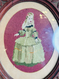 AMAZING VICTORIAN LADY HANDSTITCHED ART IN AMAZING ANTIQUE WOOD DETAILED FRAME