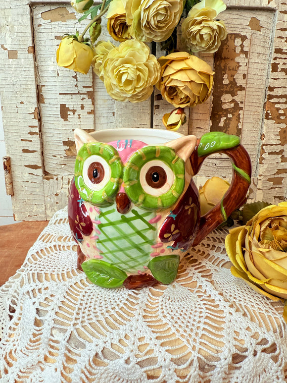 VINTAGE HAND MADE ORNATE OWL MUG