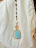 VINTAGE TURQUOISE AND GOLD BEADED CHAIN NECKLACE