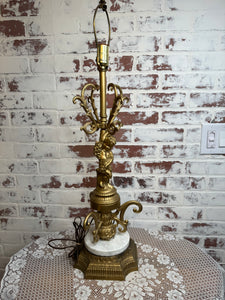 LARGE CAST METAL CHERUB TABLE LAMP