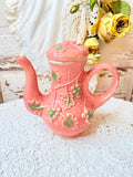 VINTAGE RARE PINK AND GREEN MAJOLICA TEA POT