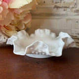 VINTAGE MILK GLASS HOBNAIL RUFFLE CANDY DISH