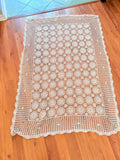 VINTAGE LARGE HAND CROCHETED RECTANGULAR FLORAL TABLECLOTH