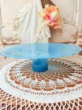 VINTAGE BLUE GLASS SWIRL PEDESTAL CAKE PLATE RARE