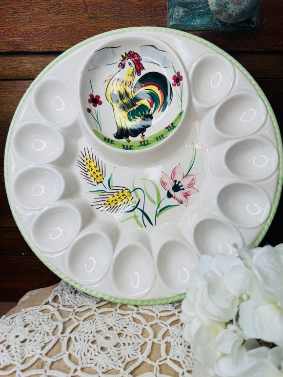 LARGE VINTAGE HAND PAINTED HEN EGG PLATE