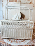 VINTAGE WHITE RATTAN MAGAZINE RACK