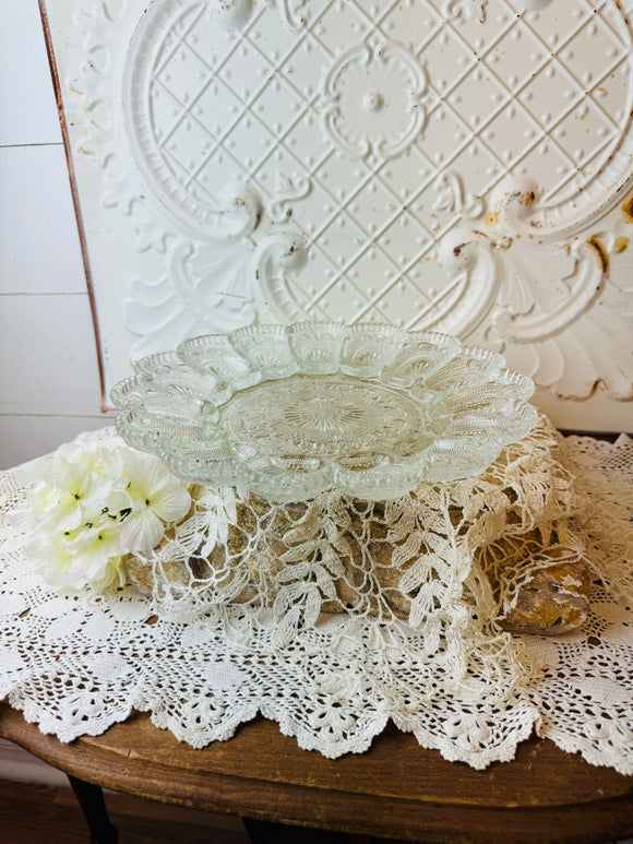 CRYSTAL GLASS VINTAGE EGG PLATE HOBNAIL DETAIL RARE PATTERN