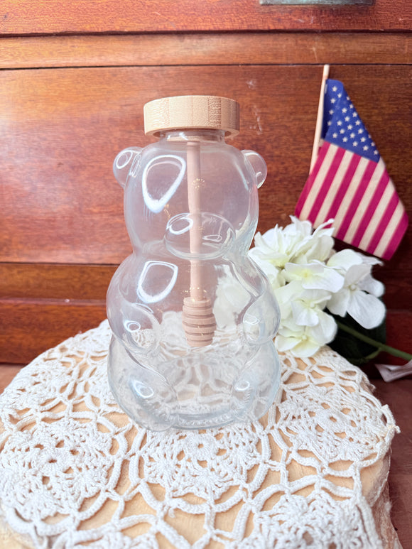 GLASS BEAR LARGE HONEY JAR