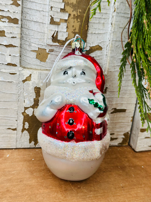 ANTIQUE BLOWN GLASS SANTA SNOWMAN ORNAMENT