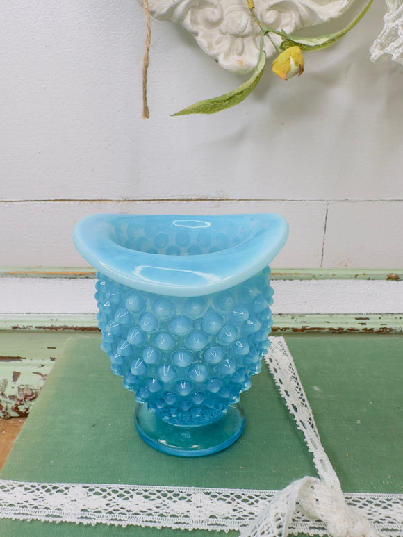 FENTON BLUE MOONSTONE HOBNAIL DISH VASE