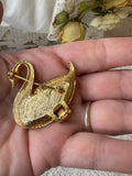 VINTAGE GOLDEN SWAN LOCKET PERFUME HOLDER BROOCH