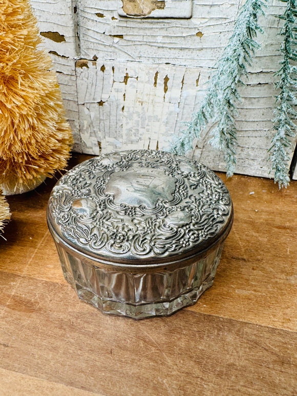 GODINGER VINTAGE SILVER LIDDED GLASS TRINKET BOX