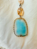 VINTAGE TURQUOISE AND GOLD BEADED CHAIN NECKLACE