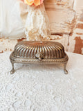 VINTAGE 3 PIECE SILVER AND GLASS BUTTER DISH