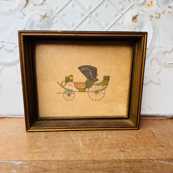 ANTIQUE BABY STROLLER BUGGY FRAMED ART