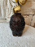 VINTAGE AMBER GLASS OWL PIGGY BANK