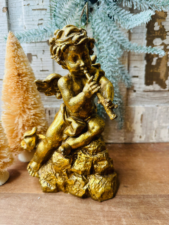 GOLDEN MUSICAL ANGEL VINTAGE STATUETTE