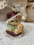 VINTAGE TEDDY MOMMY AND BABY BELL ORNAMENT CHRISTMAS