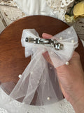 VINTAGE CHIFFON PEARL BOW CLIP