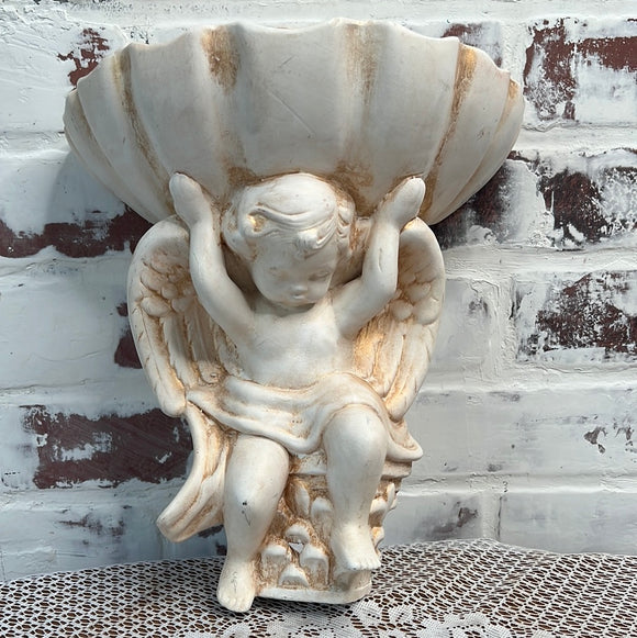 SHABBY CERAMIC METALLIC CHERUB PLANTER