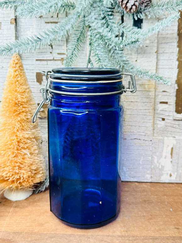 LARGE COBALT BLUE VINTAGE CANISTER