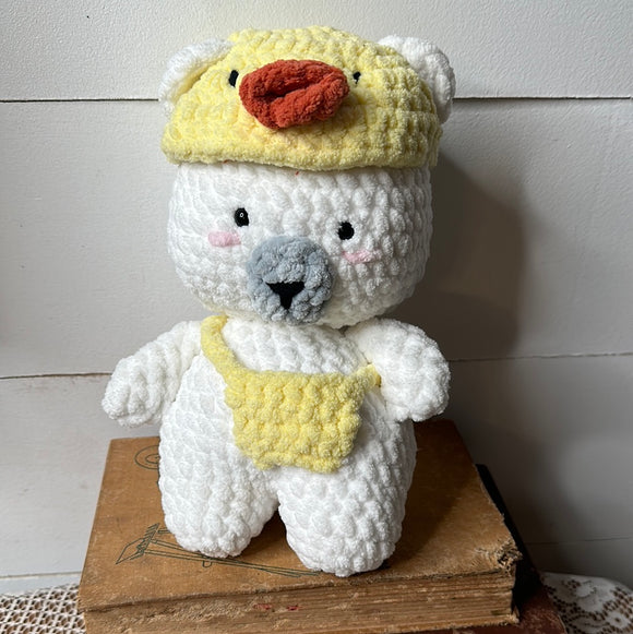 HANDMADE CROCHET BEAR W DUCK HAT