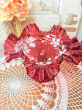 X RARE XL FENTON HAND PAINTED RUFFLE DISH COMPOTE