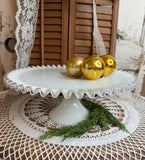 VINTAGE EXTRA LARGE SILVER CREST MILK GLASS CAKE STAND