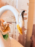 VINTAGE MARKED LARGE SWAN AND FLORALS STATUETTE