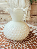 VINTAGE MILK GLASS HOBNAIL LARGE SCALLOPED VASE