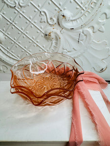 SET OF 2 ANCHOR HOCKING VINTAGE PINK GLASS ORNATE UNIQUE SCALLOPED BOWLS - 3 SETS AVAILABLE