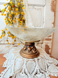 VINTAGE CRACKLE GLASS PEDESTAL FRUIT BOWL