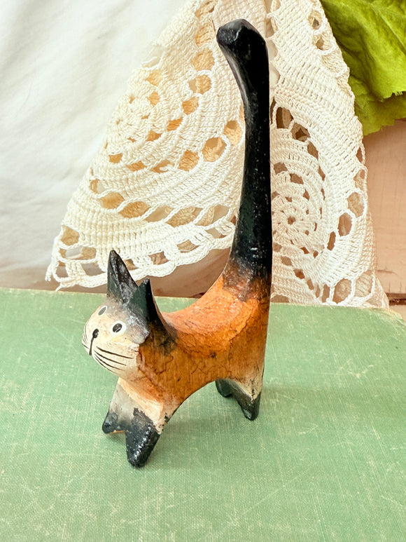 VINTAGE WOOD CARVED CAT STATUETTE - 2 AVAILABLE