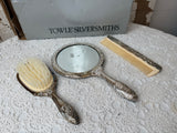ANTIQUE SILVER DETAILED SET - BRUSH, MIRROR, COMB - 2 SETS AVAILABLE