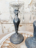 ANTIQUE BAROQUE SET OF SILVER CANDLESTICKS WITH PRISMS