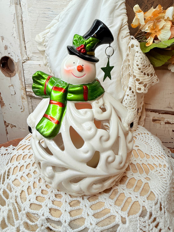 CERAMIC SNOWMAN LIGHT