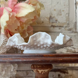 VINTAGE MILK GLASS HOBNAIL RUFFLE CANDY DISH