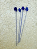 SET OF 4 VINTAGE MID CENTURY ITALY COBALT BLUE GLASS SWIZZLE TOP BAR STIRRERS