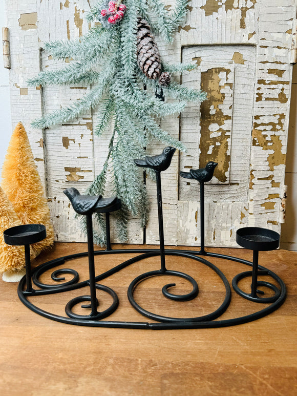 WROUGHT IRON VINTAGE BIRD SCROLLY CANDLE HOLDER