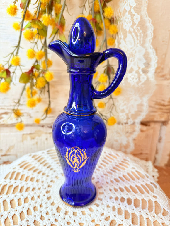 COBALT BLUE AND GOLD VINTAGE ORNATE COLLECTIBLE DECANTER