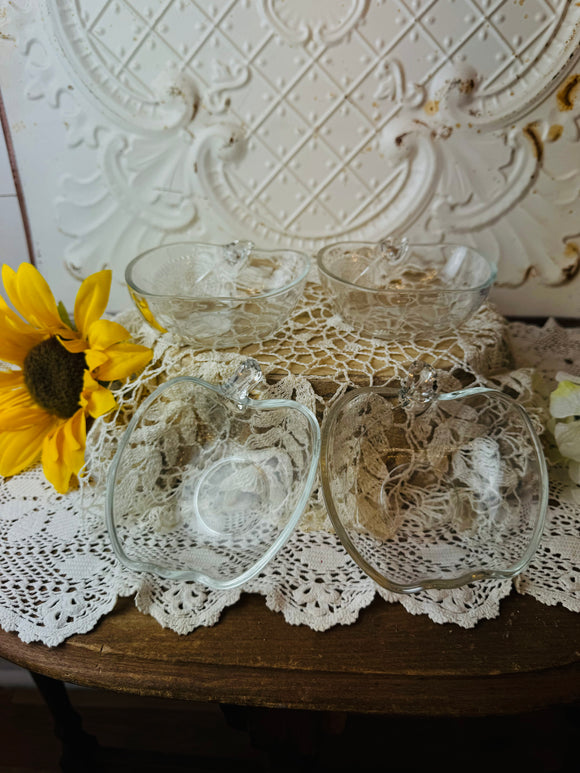 SET OF 4 VINTAGE GLASS APPLE DISHES