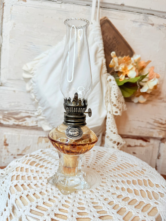 VINTAGE GLASS ORNATE OIL HURRICANE LAMP